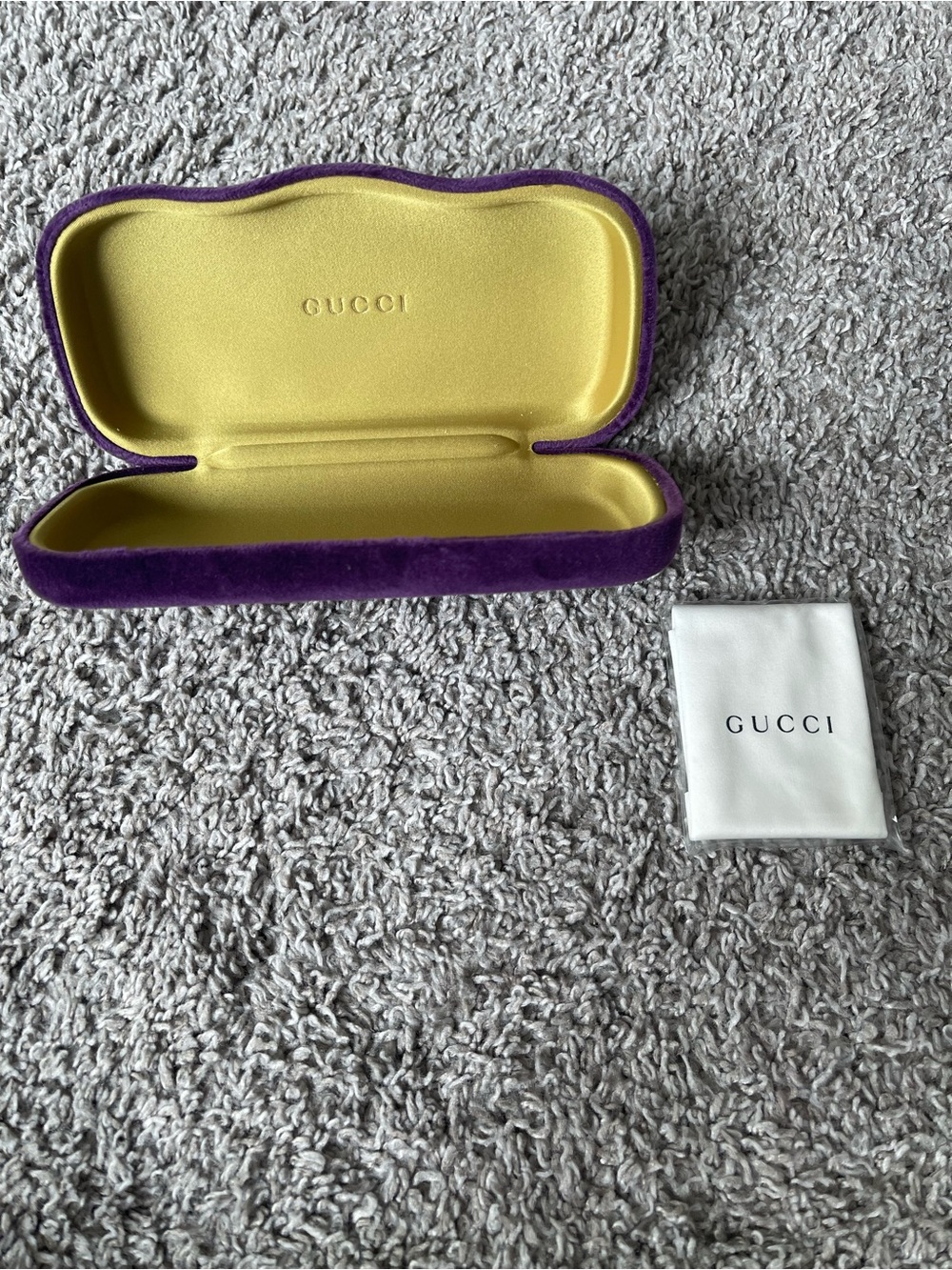 Gucci Purple Velvet Sunglasses Case with Yellow Interior